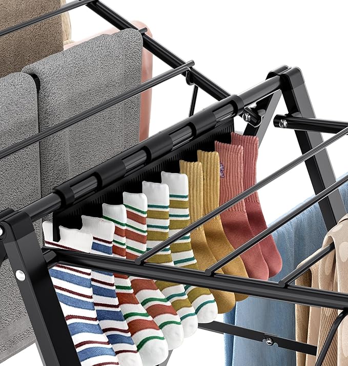 APEXCHASER Foldable Clothes Drying Rack, Metal Laundry Drying Rack Collapsible, Ultra Thin Clothes Rack for Sweater Bra Towel for Indoor & Outdoor Use, Height Adjustable Gullwing Clothes Airer, Black-Ruum Studio Home