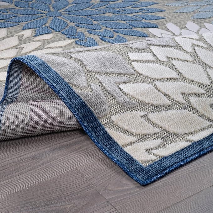 Beverly Rug Outdoor Runner Rug 2x7 Modern Floral Tropical Area Rugs for Indoor and Outdoor Patio Easy to Clean Non Shedding Living Room Porch Garden Washable Outside Carpet (2 x 7 Blue)-Ruum Studio Home