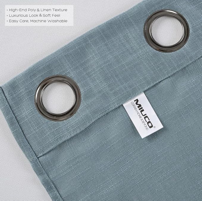 MIUCO Semi Sheer Curtains Poly Linen Textured Solid Grommet Curtains 95 Inches Long for Bedroom 2 Panels (2 x 37 Wide x 95" Long) Teal-Ruum Studio Home