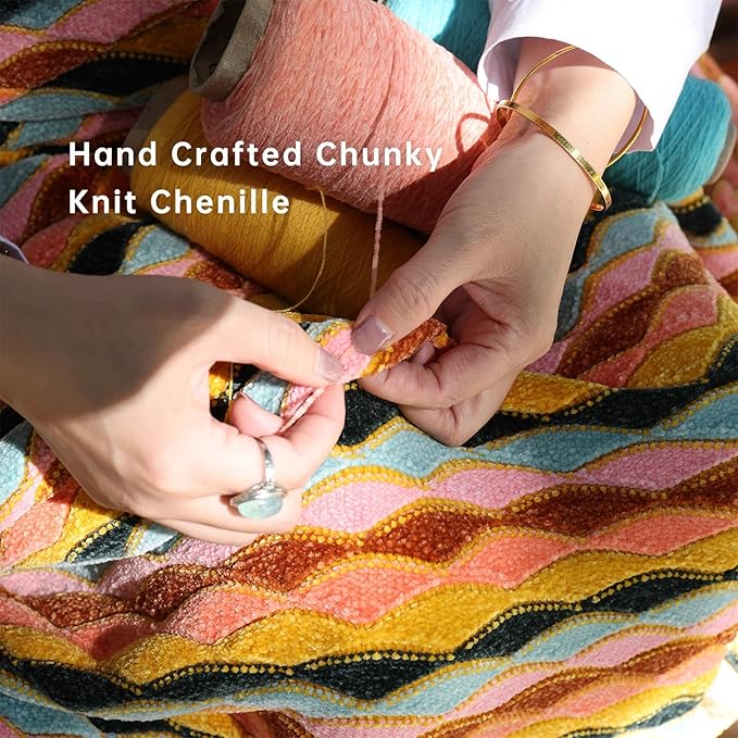 Soft Chenille Yarn Throw 36"x48", Handmade Knit Throw Blanket, for use in All Seasons, Soft Cozy Warm Knitted Blanket for Bed Sofa, Couch Chair, Living Room(1.15Ib)-Ruum Studio Home