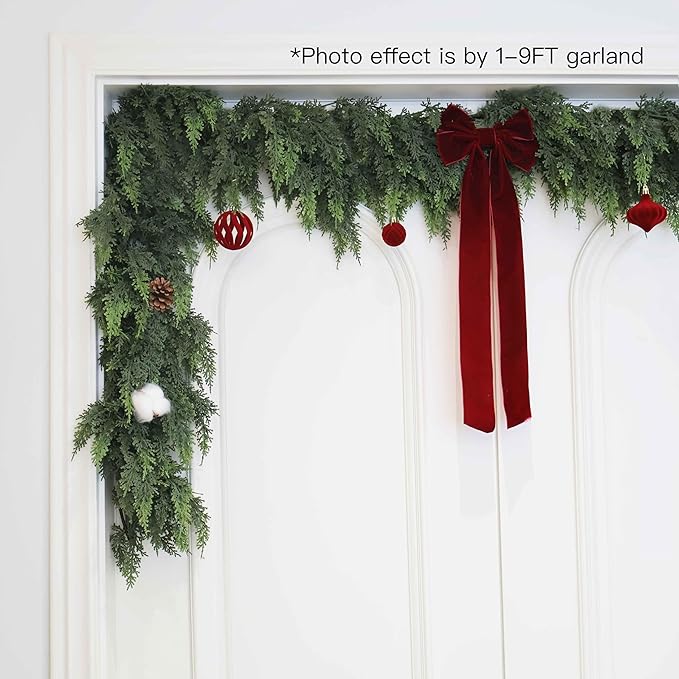 2Pcs 9FT Christmas Cedar Garland Artificial Real Touch Thickness Realistic Greenery Pine Garland for Mantle Fireplace Outdoor Indoor Christmas Decorations-Ruum Studio Home