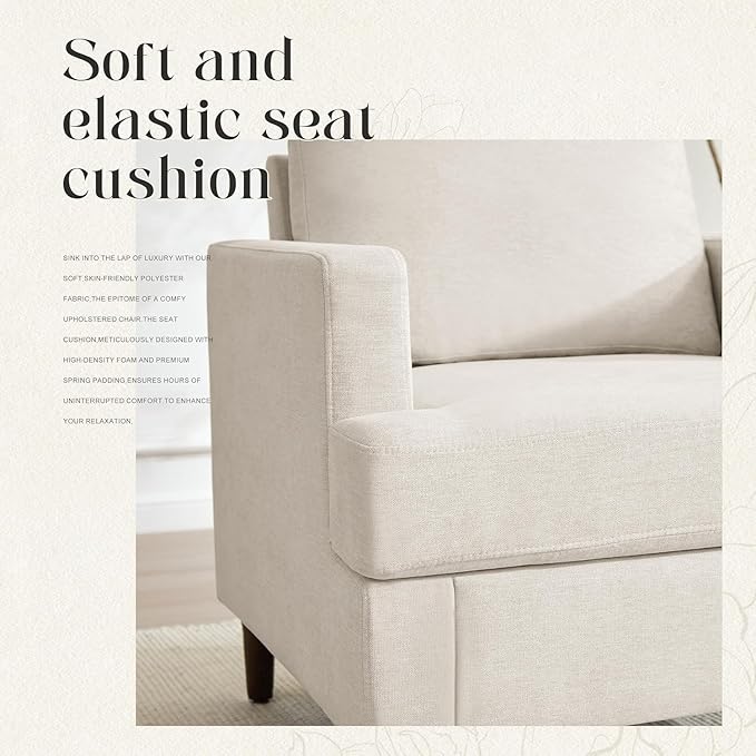 Mid-Century Accent Chair,Modern Linen Fabric Armchair for Living Room,Comfy Upholstered Reading Accent Chairs for Bedroom,Single Sofa Chair with Wood Legs (Beige, 2 Pack)-Ruum Studio Home