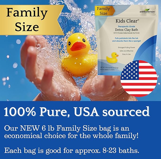 Kids Clear Detox Clay Bath, 100% Pure Sodium Bentonite - Cleansing and Purifying, by -Evenbetternow LLC – 6 lb (96 oz) Family Value Size-Ruum Studio Home