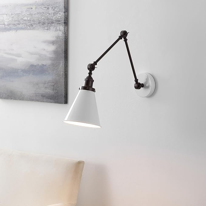 JONATHAN Y JYL7462C Rover 7" Classic Industrial Metal Adjustable Arm LED Wall Sconce, White/Oil Rubbed Bronze for Bedroom, Bathroom, Vanity-Ruum Studio Home