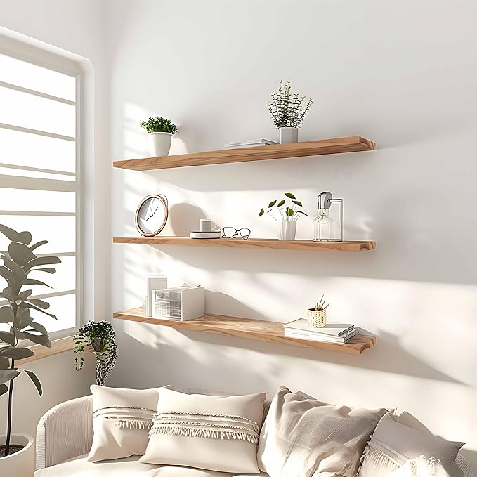 36 Inch Floating Shelves for Wall Rustic Light Wood Wall Shelves for Bedroom Set of 4-Ruum Studio Home