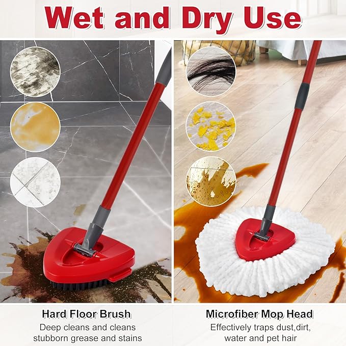 Spin Mop Head Replacement,Iron Spin Handle,Brush and Base Compatible with O Cedar EasyWring 1 Tank System,Microfiber Mop Refills and 30-58" Handle Combo Set to Floor Cleaning(White,1 Tank)-Ruum Studio Home