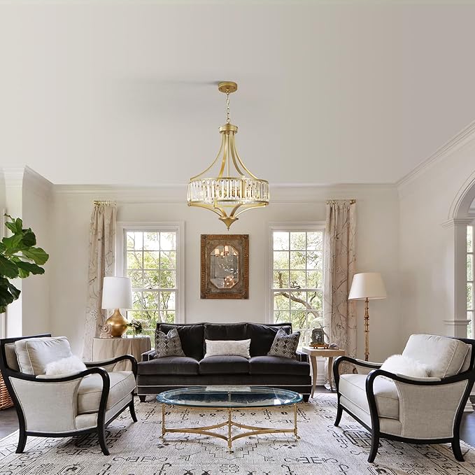 20" Modern Crystal Chandelier, 5-Light Gold Dinning Room Light Fixtures Over Table, Hanging Round Pendant Chandelier for Kitchen Island Entryway Bedroom Office Bathroom Stairwell-Ruum Studio Home