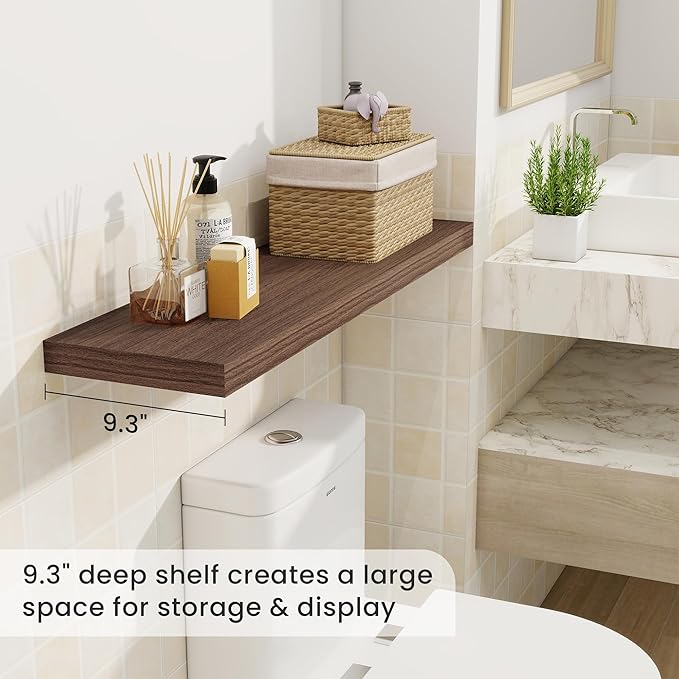 36 Inch Floating Shelves, 9.3 Inch Deep Rustic Wall Shelves - Extra Deeper Wall Mounted Storage Shelves for Bathroom, Kitchen, Living Room (Walnut, Set of 2)-Ruum Studio Home