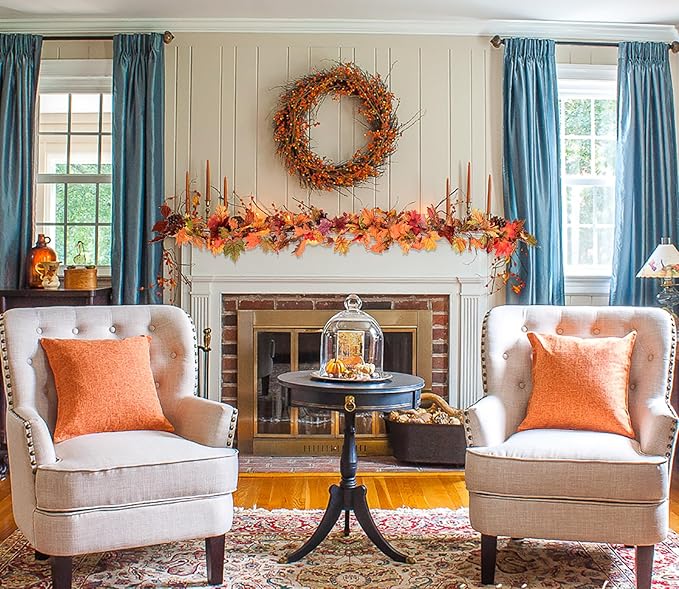 Lvydec 6 Pack Fall Maple Garland - 5.9ft/Strand Artificial Fall Foliage Garland Realistic Maple Leaves Autumn Decor for Home Wedding Halloween Thanksgiving Party-Ruum Studio Home