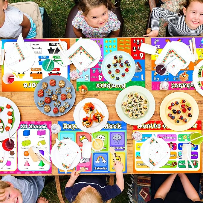 Educational Preschool Placemats for Kids Set of 6 Reusable Plastic Toddler Placemat Non Slip Washable Children Montessori Eat Table Mat for Nursery Homeschool Kindergarten Classroom Dining Table-Ruum Studio Home
