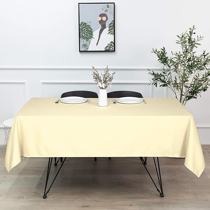 sancua Rectangle Tablecloth - 90 x 132 Inch - Water Resistant Spill Proof Washable Polyester Table Cloth, Decorative Fabric Table Cover for Dining Tables, Buffet Parties and Camping, Beige-Ruum Studio Home