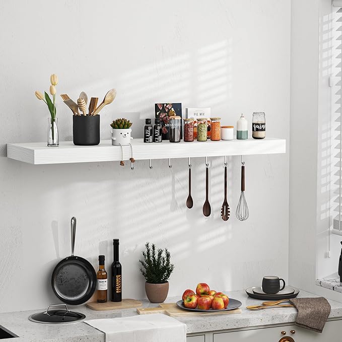 Floating Shelves - 10.3 Inch Deep Wall Shelf for Decor & Storage - Wall Mounted Display Shelving with Invisible Heavy-Duty Metal Bracket - 36" W x 10.3" D x 1.8" H - Set of 1 - Rustic White-Ruum Studio Home