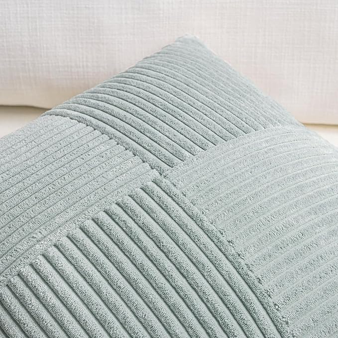 Fancy Homi Set of 2 Grey Blue Boho Long Lumbar Body Decorative Throw Pillow Cover 14x36 Inch for Bed Couch Bedroom Bench, Soft Patchwork Corduroy Textured Pillow Case, Rustic Farmhouse Room Décor-Ruum Studio Home