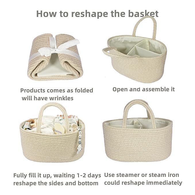 Baby Diaper Caddy Organizer for Girl Boy Cotton Rope Nursery Storage Bin Basket Portable Holder Tote Bag for Changing Table Car Travel Baby Shower Gifts Newborn Registry Must Have Items oatmeal-Ruum Studio Home
