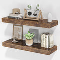 Floating Shelves for Wall, 24"W x 6.7"D x 1.5"H, Wooden Wall Mounted Display Shelf with Invisible Brackets for Living Room, Bedroom, Bathroom, Kitchen Decor and Storage, Set of 2, Rustic Brown-Ruum Studio Home