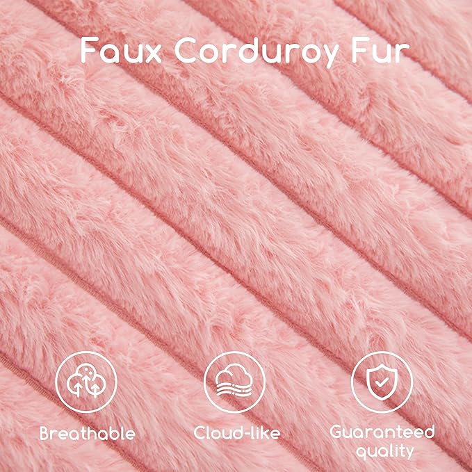 HIGOGOGO Round Stuffed Pouf Ottoman, Stripe Faux Fur Poufs with Foam Chunk Filling, Furry and Fluffy Pouf Foot Stool Storage Ottoman, 26 X 18 Floor Poufs Foot Rest for Living Room, Pink-Ruum Studio Home