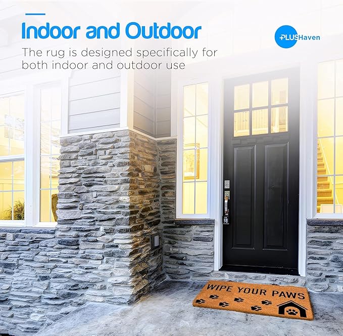 PLUS Haven Coco Coir Door Mat with Heavy Duty Backing, Natural Wipe Your Paws Doormat, 17.5”x30” for Entrance, Front Porch, Easy to Clean Entry Mat, Outdoor and Indoor Uses, Home Decor-Ruum Studio Home
