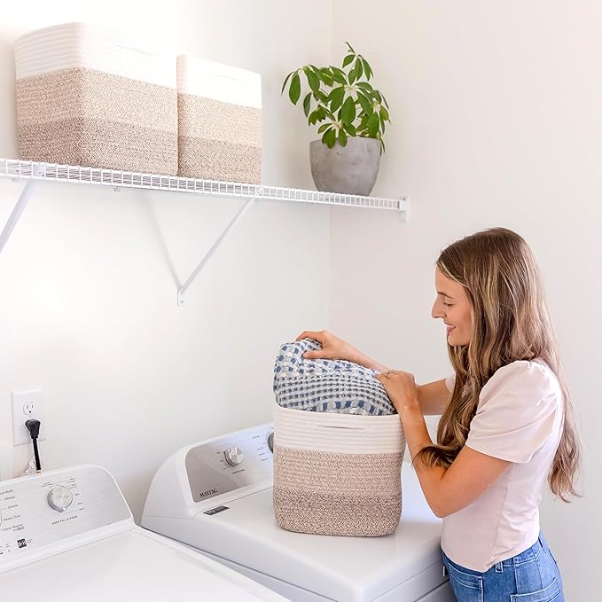 NaturalCozy Storage Cubes 11 Inch Cotton Rope Woven Baskets for Organizing, 3-Pack | Cube Storage Bin | Square Storage Baskets for Shelves Organizer, Classroom, Kids Toy Bins, Closet, Baby Nursery-Ruum Studio Home