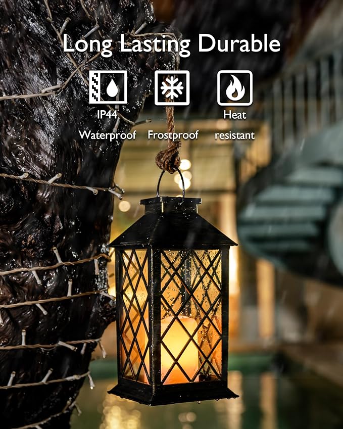 Homemory Solar Lanterns Outdoor Waterproof Hanging with Flickering Flameless Candles, 2 Pack Garden Outdoor Lantern Decorative for Patio Front Porch Backyard Balcony Cabin Outside (Bronze)-Ruum Studio Home