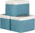 Bidtakay Large Storage Baskets for Shelves 3 Pack 16x11.8x11.8 Inch Storage Bins for Organizing Fabric Storage Cubes for Closet Clothes Basket Laundry-White&Teal-Ruum Studio Home
