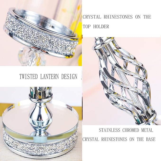 Hanjue Crystal Candle Holders for Pillar Candle, Metal Crystal Candle Holder for Home Decor, Centerpieces, Coffee Dining Table CH0509 (Silver (L))-Ruum Studio Home