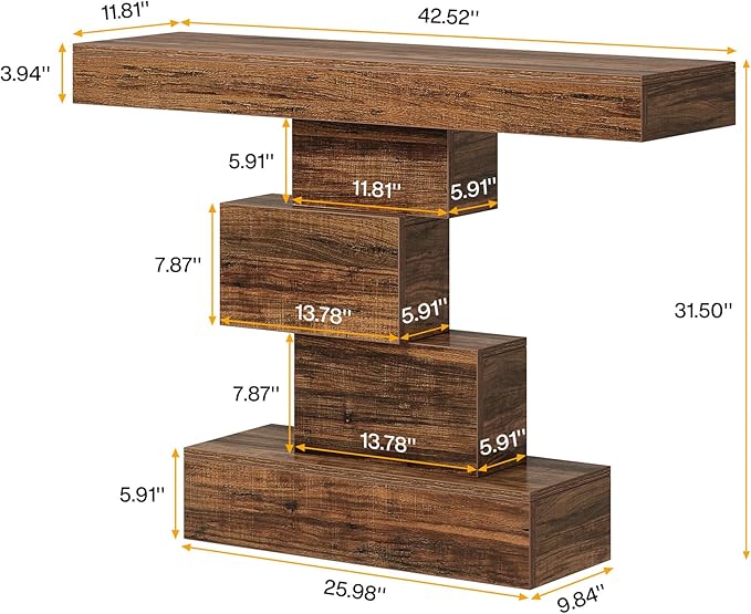 Tribesigns 42.5" Farmhouse Console Table, Narrow Wood Sofa Table Behind Couch with Geometric Base, Industrial Entryway Accent Table for Living Room, Hallway, Entrance (Rustic Brown)-Ruum Studio Home