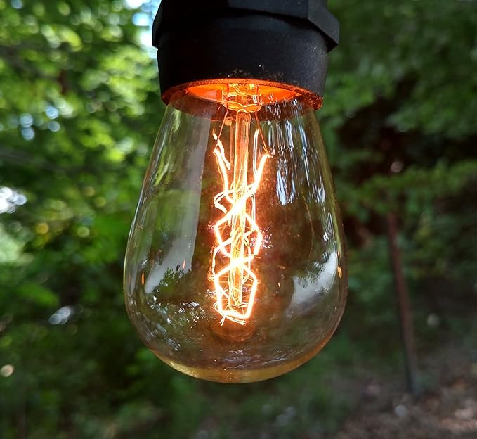 Hometown Evolution, Inc. E26 Outdoor Commercial String Lights with Suspended Socket for Weatherproof Heavy Duty Vintage Outside Lighting (S14 Zig Zag Edison 11 Watt Bulbs, 24 Foot 12 Socket)-Ruum Studio Home