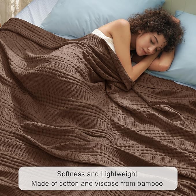 PHF Cooling Waffle Blanket King Size, Lightweight 60% Viscose from Bamboo & 40% Cotton. Breathable Blanket for Hot Sleepers, Soft and Luxury for Bed Couch and Sofa, 104"x90", Cocoa Brown-Ruum Studio Home