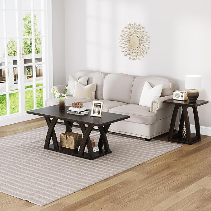 47” Wood Coffee Tables for Living Room Rustic Stands with Storage Shelf Brown Coffee Tables for Living Room. Farmhouse Center Stands with Shelf Farmhouse Rectangle Center Table-Ruum Studio Home