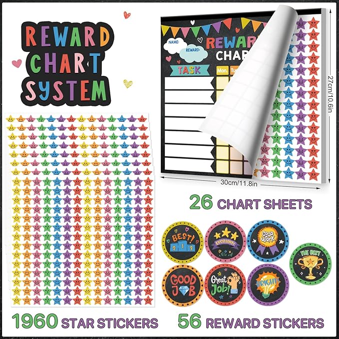 Reward Chart for Kids,Magnetic Behavior Chore Chart for Kids at Home,26 Black Chore Charts,1960 Star Stickers,56 Reward Stickers,Incentive Chore Chart to Develop Responsibility and Good Habits-Ruum Studio Home