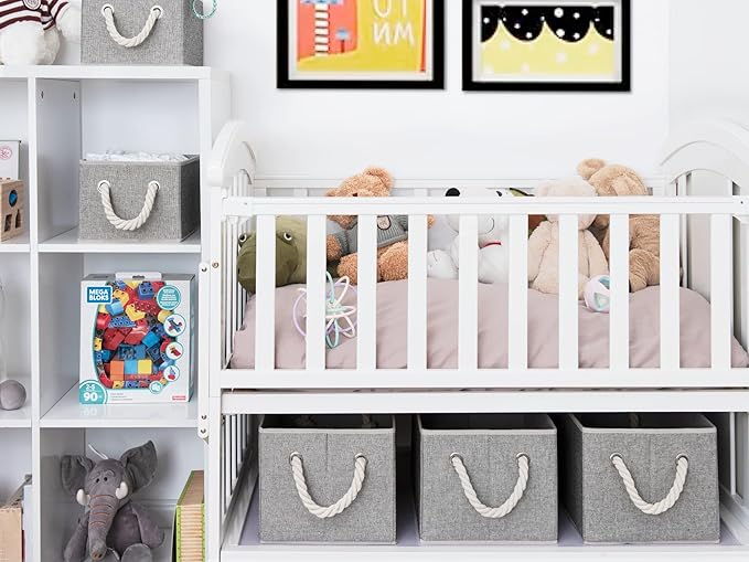 StorageWorks Storage Baskets for Shelves, Foldable Fabric Closet Storage Bins with Handles, Fabric Storage Bins Clothes Organizer, Gray, 3-Pack, Large-Ruum Studio Home