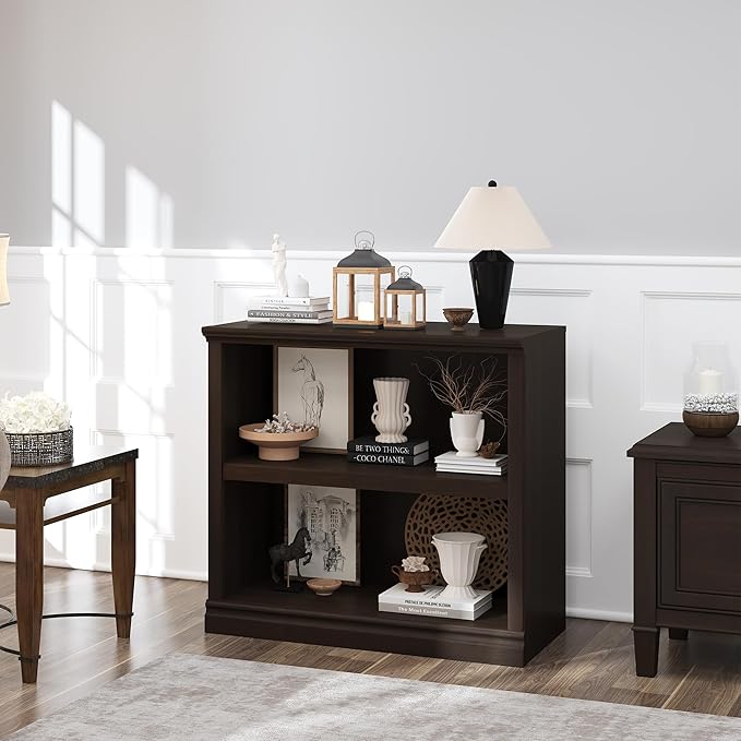 Bookcase, Open Storage Book Cases/Shelves, Floor Standing Indoor Furniture 2 Shelf Book case for Farmhouse Library Office Bedroom Kids, Dark Cherry - 2 Tier-Ruum Studio Home