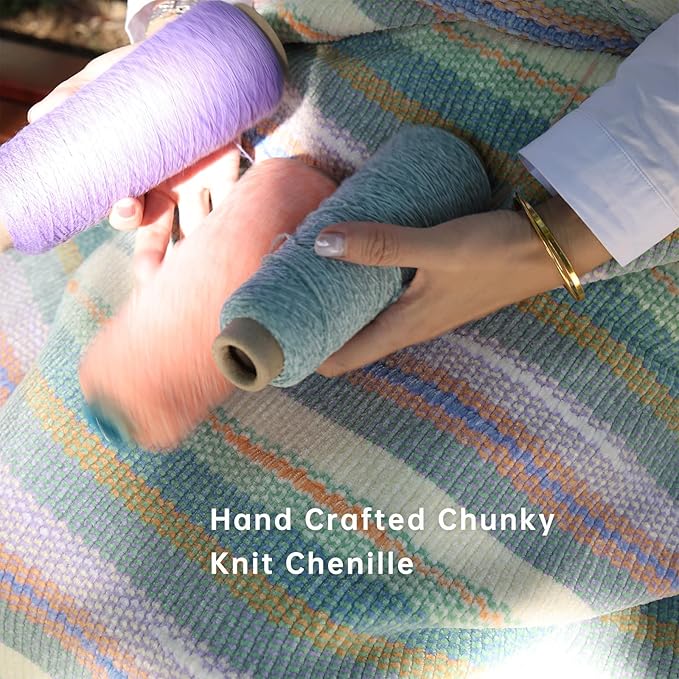 Soft Chenille Yarn Throw 50"x60", Handmade Knit Throw Blanket, for use in All Seasons, Soft Cozy Warm Knitted Blanket for Bed Sofa, Couch Chair, Living Room(2.54Ib)-Ruum Studio Home