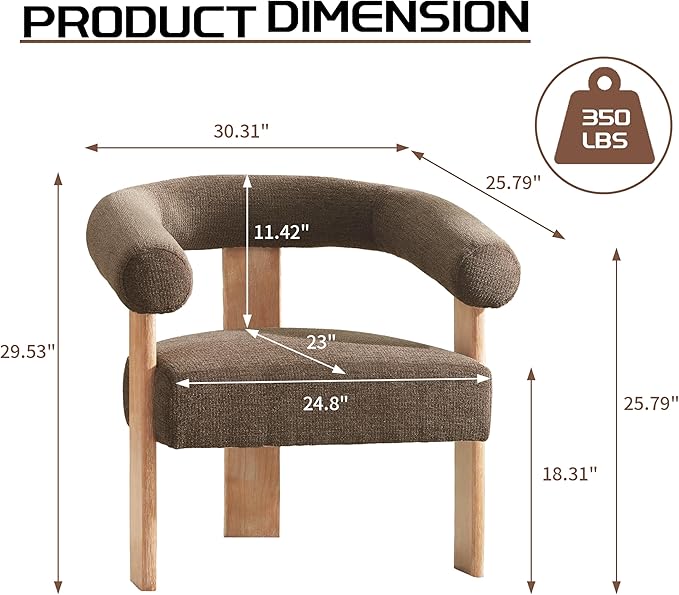 VKNOW Accent Chair Living Room Chair Set of 2, Modern Upholstered Armchair with Solid Wood Legs, Comfy Barrel Arm Chairs for Living Room Bedroom, Brown-Ruum Studio Home