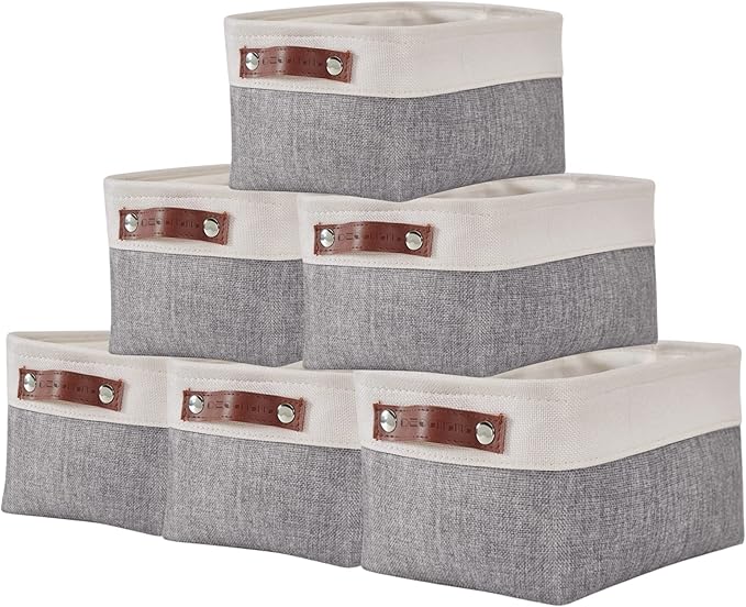 DECOMOMO Small Storage Basket, Closet Storage Bins, Baskets for Organizing Shelves (Grey & White, Small - 6 Pack)-Ruum Studio Home