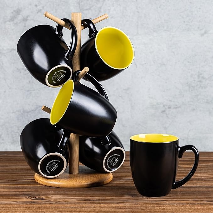 GBHOME 16oz Coffee Mugs Set of 6, Large Ceramic Coffee Mugs for Man, Woman, Dad, Mom, Modern Coffee Mugs Set with handle for Tea/Latte/Cappuccino/Milk/Cocoa. Dishwasher&Microwave Safe,Yellow-Ruum Studio Home