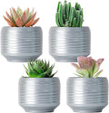 Mini Succulent Planter Set – 3.7 Inch Ceramic Pots with Drainage for Indoor Plants, Small Decorative Flower Pots for Cactus and House Plants, Set of 4-Ruum Studio Home