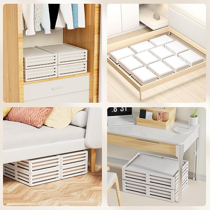 Bamboo Under Bed Storage Containers- Underbed Organizer with Wheels with Large Dust Bag,Sturdy Wood Rolling Under the Bed Shoe Storage Organizer Drawer 2 Packs (White, Small)-Ruum Studio Home