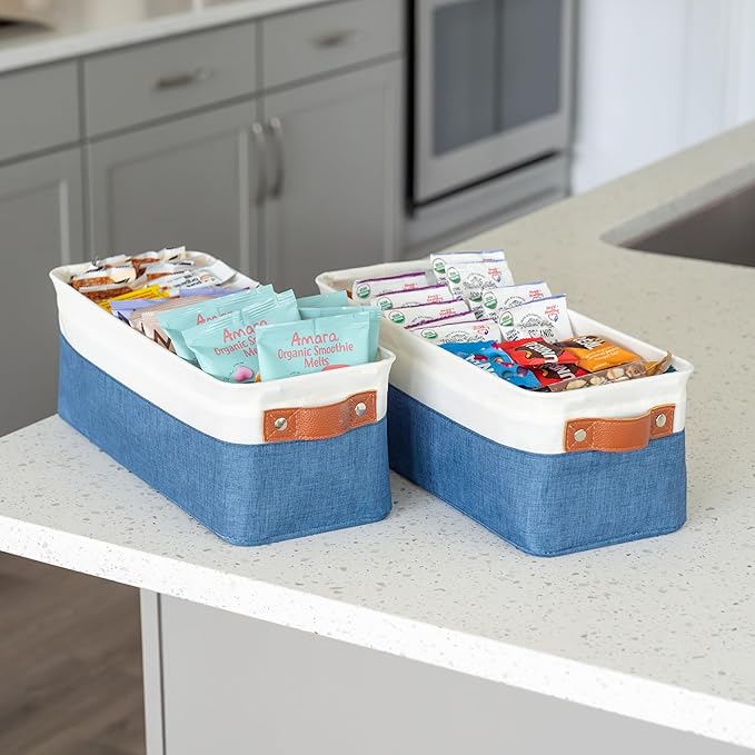 OrganiHaus Narrow Storage Bins 15x06in, Small Closet Bins for Shelves, Bathroom Storage Baskets for Shelves, Narrow Baskets, Fabric Organizer with Handles, Toilet Paper Organizer - 2 Pack, Navy Blue-Ruum Studio Home