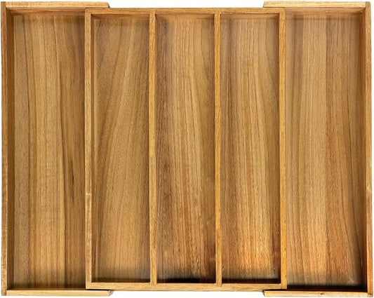VaeFae Acacia Kitchen Silverware Organizer, Cutlery Drawer Organizer with 5 Compartments, Wooden Utensil Holder for Flatware and Cooking Tools-Ruum Studio Home
