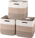 OIAHOMY 13 Kallax Inch Cube Storage Bins, 3-Pack Cotton Rope Woven Baskets for Organizing, Kallax Insert Storage Baskets for Shelves, Baby Nursery, Closet Organizer, 13*13*12.6IN, Gradient Brown-Ruum Studio Home