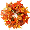 24 Inch Fall Wreaths for Front Door, Fall Decorations for Home,Fall Wreath,Autumn Wreath with Pumpkins Berries Maple Leaves for Thanksgiving Halloween Decorations Indoor Outdoor Outside Fall Decor-Ruum Studio Home