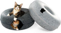 Cattasaurus Peekaboo Cat Cave, Extra Spacious for Multiple & Large Cats 12+ lbs, Scratch Detachable Beds for Indoor Cats, Washable Tunnel Bed, Comfy Cat Donut Tunnel (Light Gray+Dark Gray, Jumbo)-Ruum Studio Home