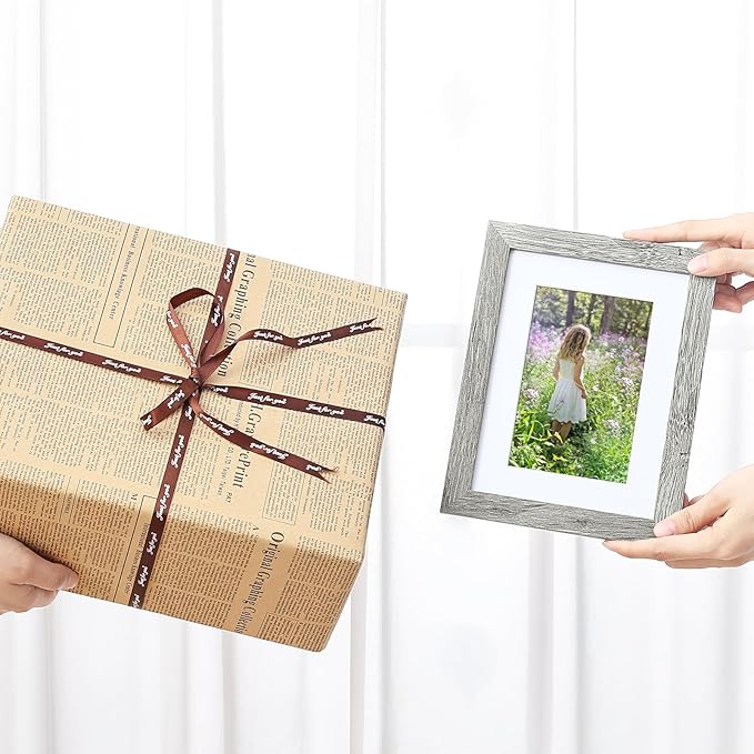 Vittanly 6x8 Picture Frames Set of 9, Shatter Resistant Plexiglass, Display 4x6 Pictures with Mat or 6x8 without Mat, Photo Frames for Wall or Tabletop, Engineered Wood, Grey-Ruum Studio Home