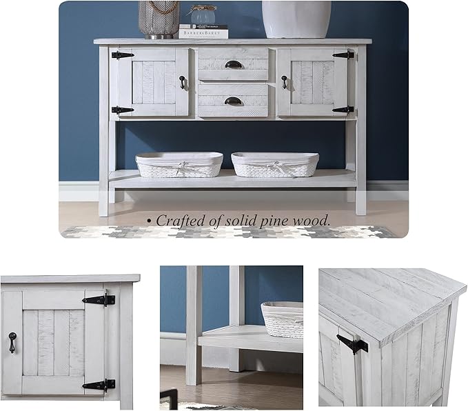 Solid Wood Farmhouse Console Table,Sofa Table with Storage Drawers and Shelves,Entryway Table for Entry Hallway Foyer Sofa Side Table,Fully Assembled (48" Antique White)-Ruum Studio Home