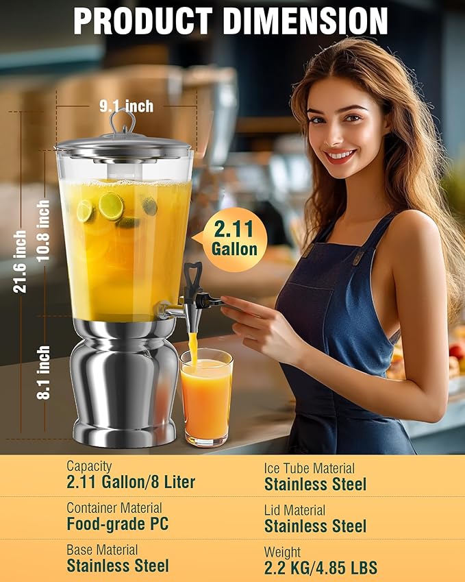 WantJoin Beverage Dispenser With Stand -2 Gallon Beverage Dispenser Drink Dispenser w/Upgraded Dual Cores & Base, Leakproof Spigot, Visible Container, Drink Dispenser For Parties, Events, Gathering-Ruum Studio Home