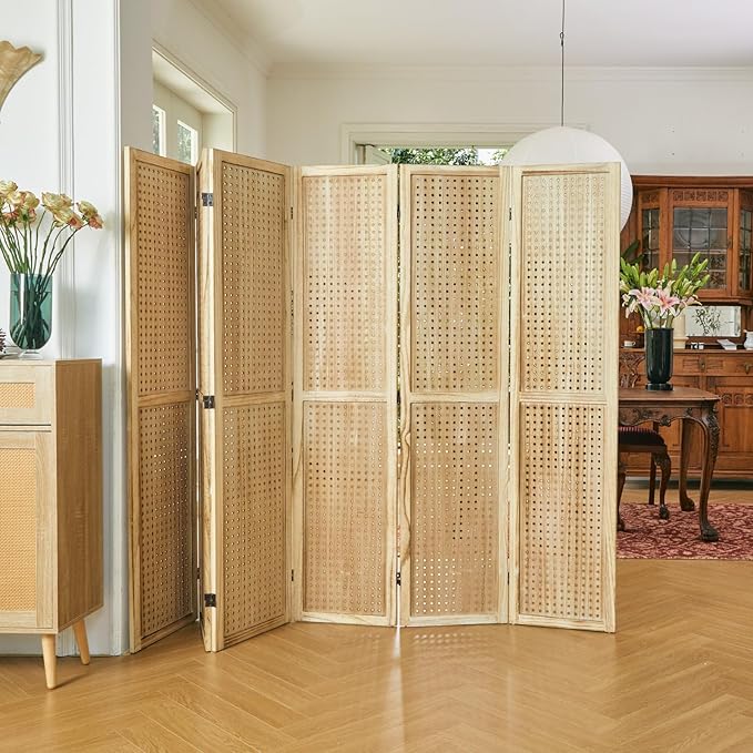 ‌Room Divider Freestanding Folding Pegboard Privacy Screen | 6-Panel Display Stand for Jewelry, Craft Shows, Retail | Natural Wood, Portable & Space-Saving Design-Ruum Studio Home