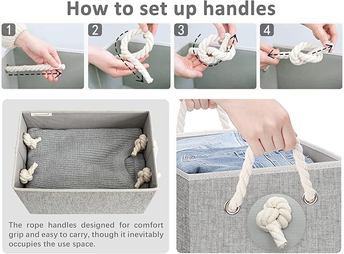 StorageWorks Large Storage Bins with Lids, Decorative Storage Boxes with Lid and Soft Rope Handles, Foldable Storage Baskets for Closet, Shelves, Stackable, Gray, 3-Pack-Ruum Studio Home