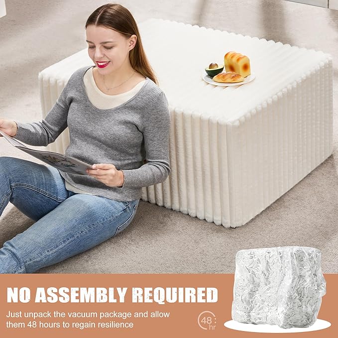 Hobestluk Rectangle Ottoman Memory Foam Footrest for Couch with Removable Cover Large Floor Seating for Adults Ottoman Coffee Table for Living Room, Bedroom or Office (Strip White, Footrest)-Ruum Studio Home