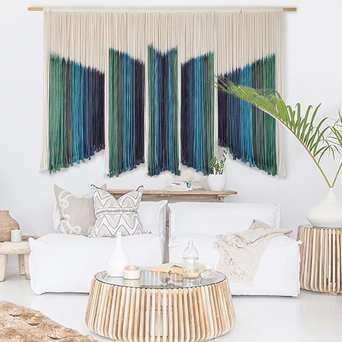 IOWER Macrame Wall Hanging Dip-Dyed 59" Wx37 L Craftsmanship Fiber Yarn Wall Art Boho Macrame Wall Decor-Ruum Studio Home